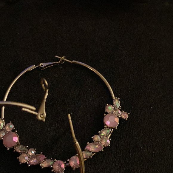 Purple stone large hoop earrings - Picture 4 of 4
